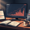 Reading desk with multiple digital displays showing healthcare AI news and research in morning light