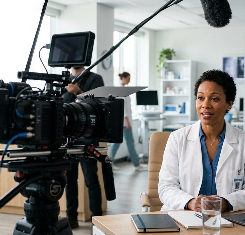 Physician filmed on a cinema camera for healthcare video SEO and AI search