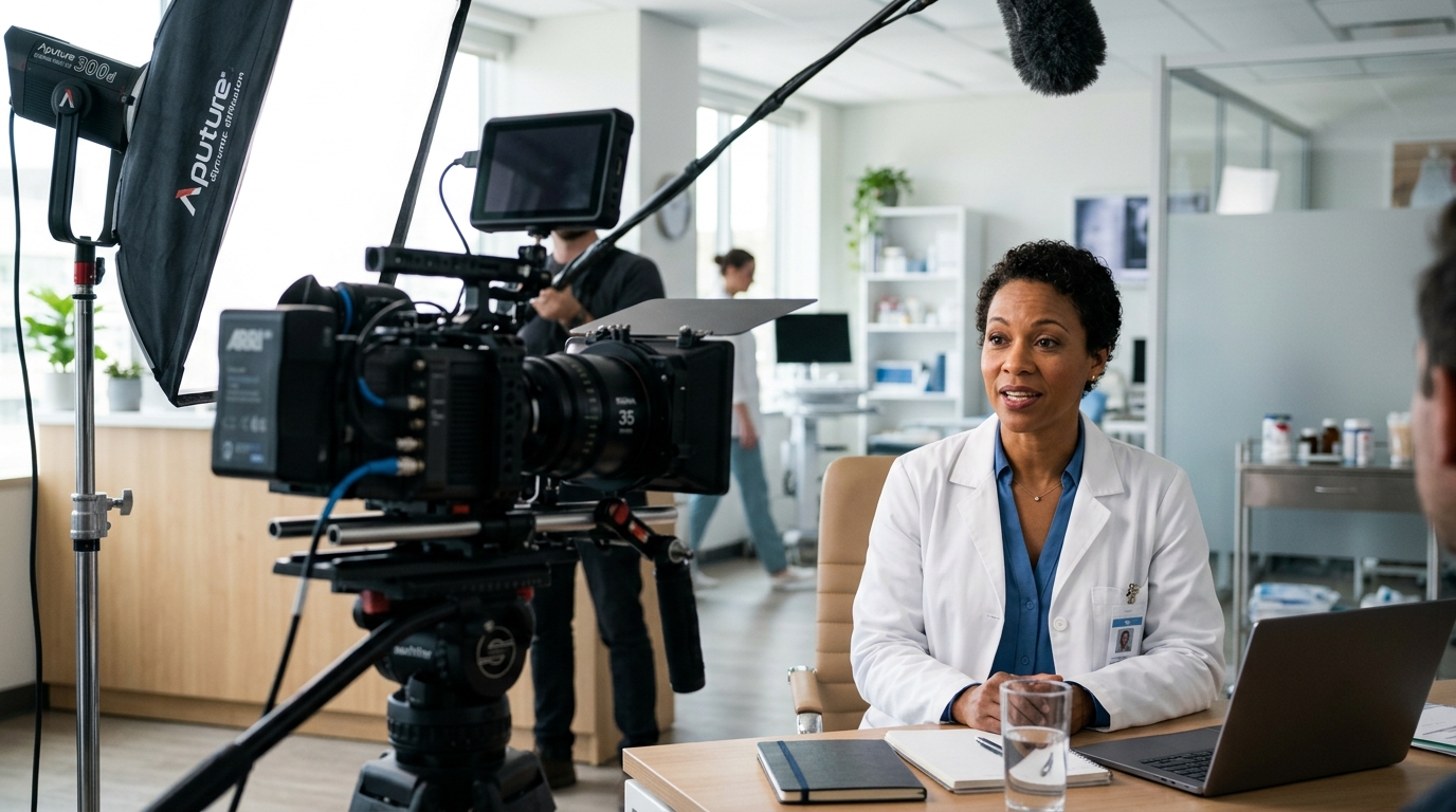 Physician filmed on a cinema camera for healthcare video SEO and AI search