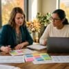 Two healthcare practice administrators planning a 2027 marketing budget at a conference table